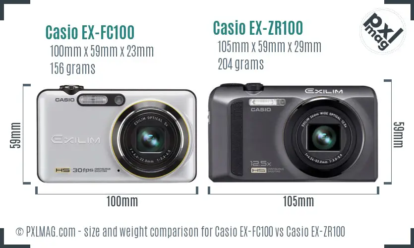 Casio EX-FC100 vs Casio EX-ZR100 size comparison