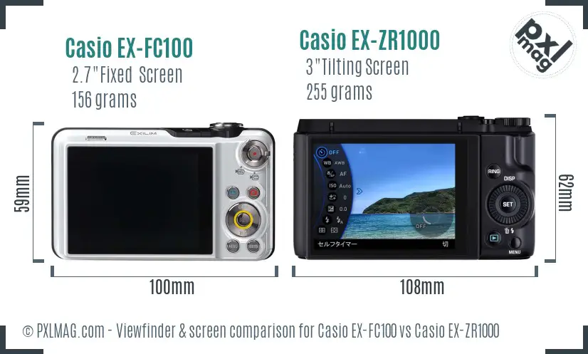 Casio EX-FC100 vs Casio EX-ZR1000 Screen and Viewfinder comparison