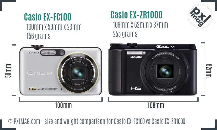 Casio EX-FC100 vs Casio EX-ZR1000 size comparison