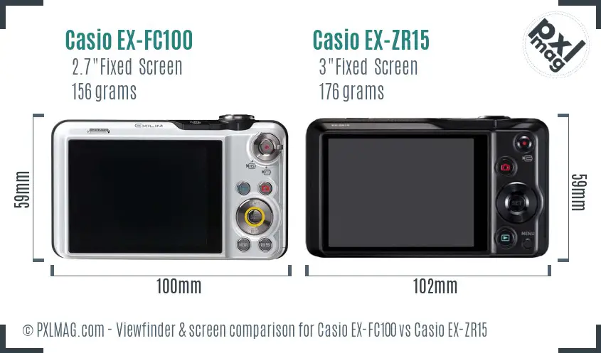 Casio EX-FC100 vs Casio EX-ZR15 Screen and Viewfinder comparison
