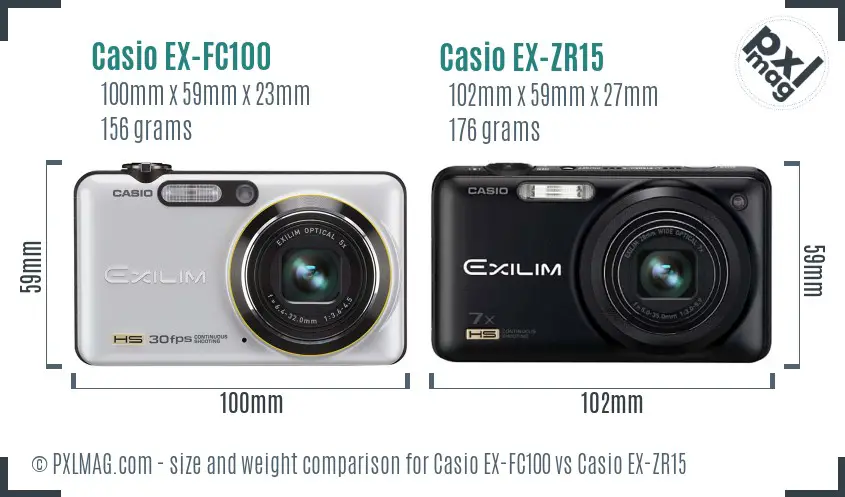 Casio EX-FC100 vs Casio EX-ZR15 size comparison