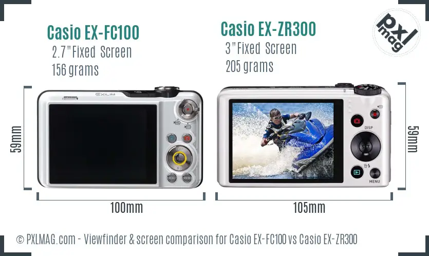 Casio EX-FC100 vs Casio EX-ZR300 Screen and Viewfinder comparison