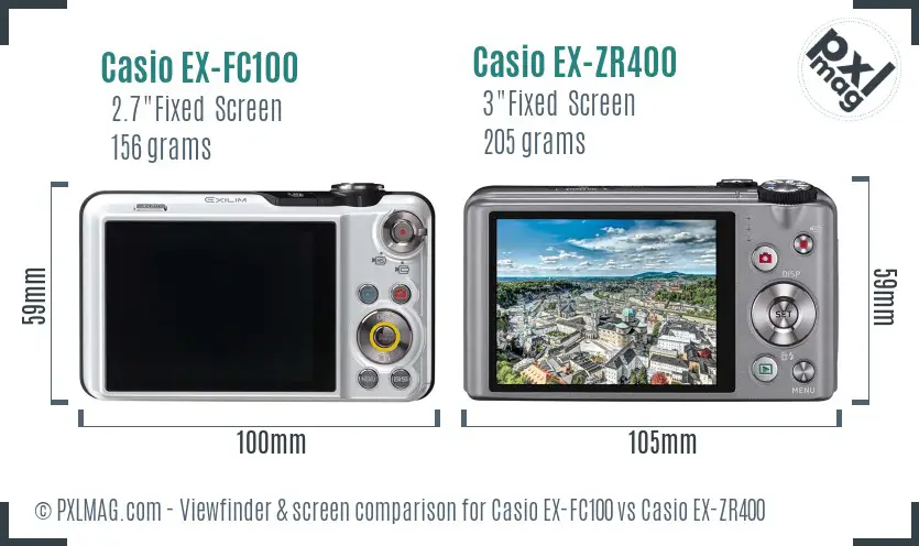 Casio EX-FC100 vs Casio EX-ZR400 Screen and Viewfinder comparison