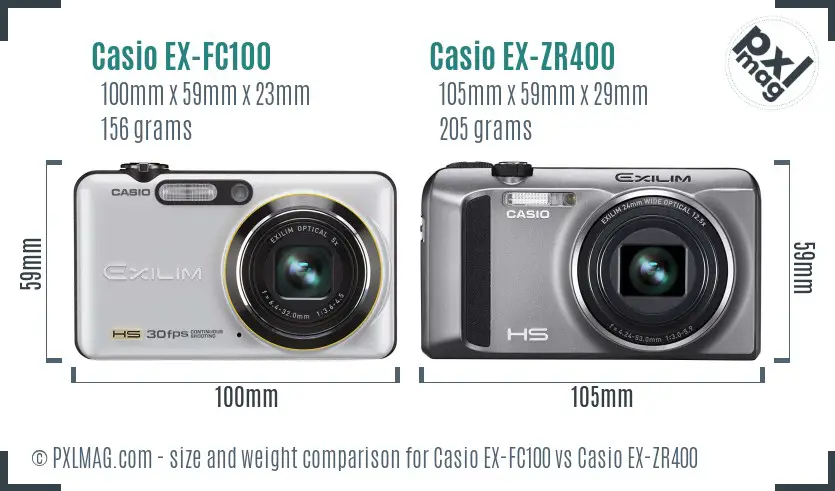 Casio EX-FC100 vs Casio EX-ZR400 size comparison
