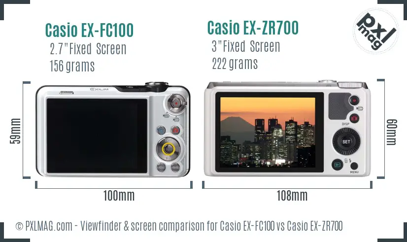 Casio EX-FC100 vs Casio EX-ZR700 Screen and Viewfinder comparison