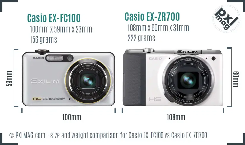 Casio EX-FC100 vs Casio EX-ZR700 size comparison