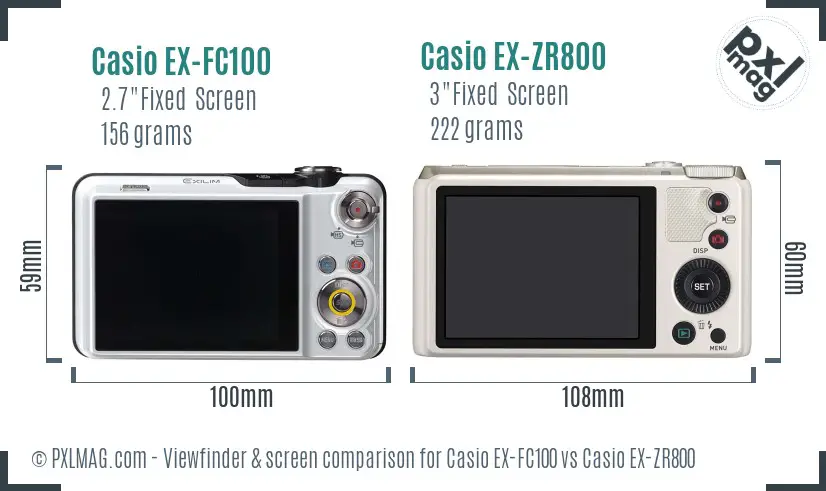 Casio EX-FC100 vs Casio EX-ZR800 Screen and Viewfinder comparison
