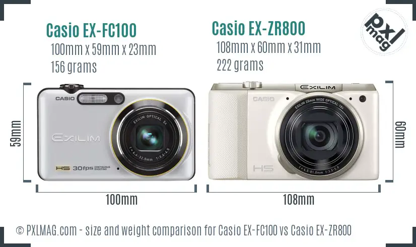 Casio EX-FC100 vs Casio EX-ZR800 size comparison