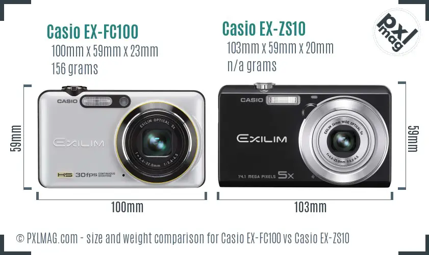 Casio EX-FC100 vs Casio EX-ZS10 size comparison