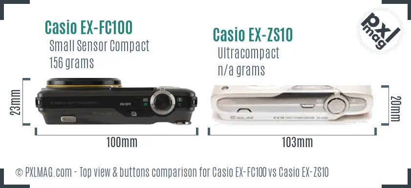 Casio EX-FC100 vs Casio EX-ZS10 top view buttons comparison