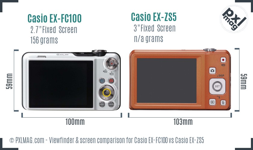 Casio EX-FC100 vs Casio EX-ZS5 Screen and Viewfinder comparison