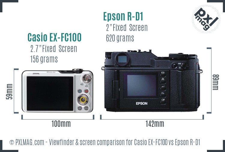 Casio EX-FC100 vs Epson R-D1 Screen and Viewfinder comparison