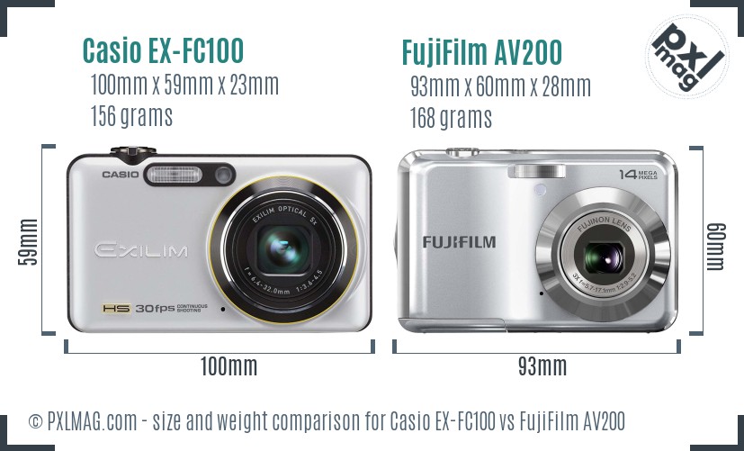 Casio EX-FC100 vs FujiFilm AV200 size comparison