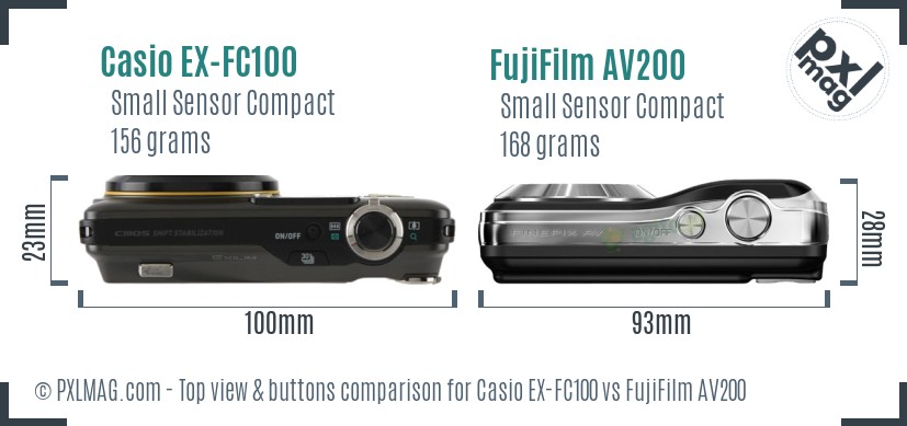 Casio EX-FC100 vs FujiFilm AV200 top view buttons comparison