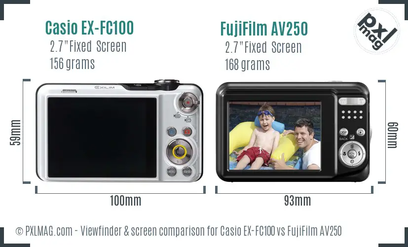 Casio EX-FC100 vs FujiFilm AV250 Screen and Viewfinder comparison