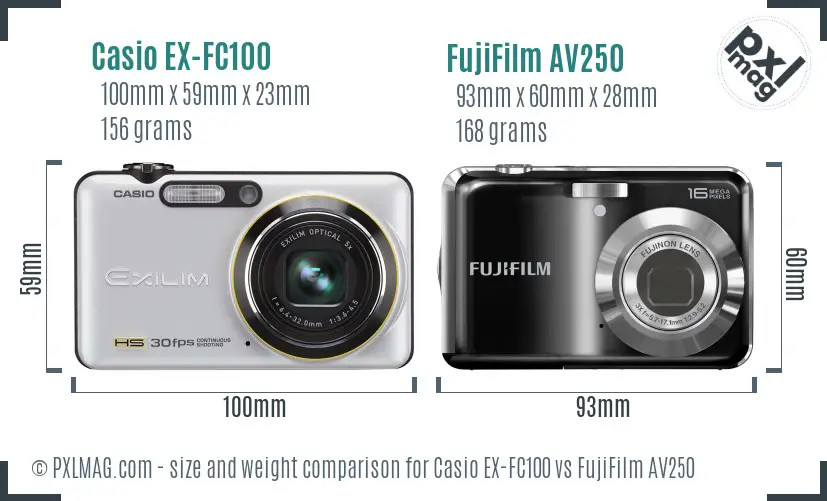 Casio EX-FC100 vs FujiFilm AV250 size comparison