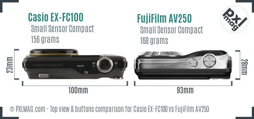 Casio EX-FC100 vs FujiFilm AV250 top view buttons comparison