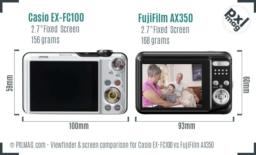 Casio EX-FC100 vs FujiFilm AX350 Screen and Viewfinder comparison