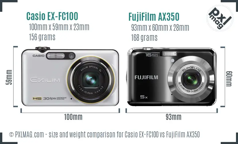 Casio EX-FC100 vs FujiFilm AX350 size comparison