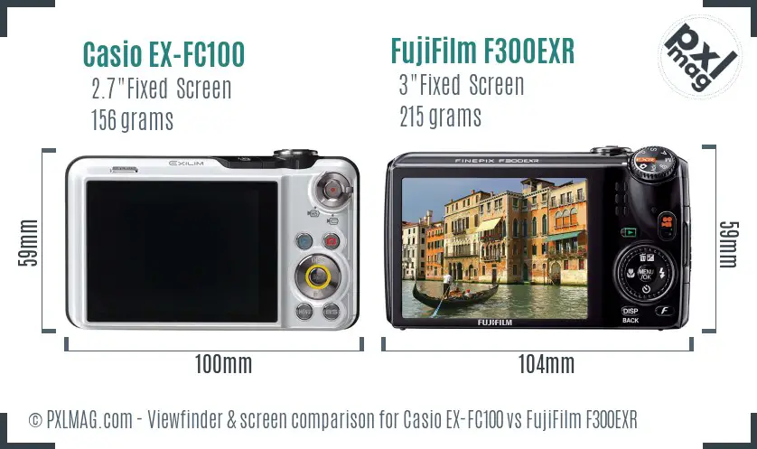 Casio EX-FC100 vs FujiFilm F300EXR Screen and Viewfinder comparison