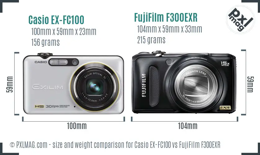 Casio EX-FC100 vs FujiFilm F300EXR size comparison