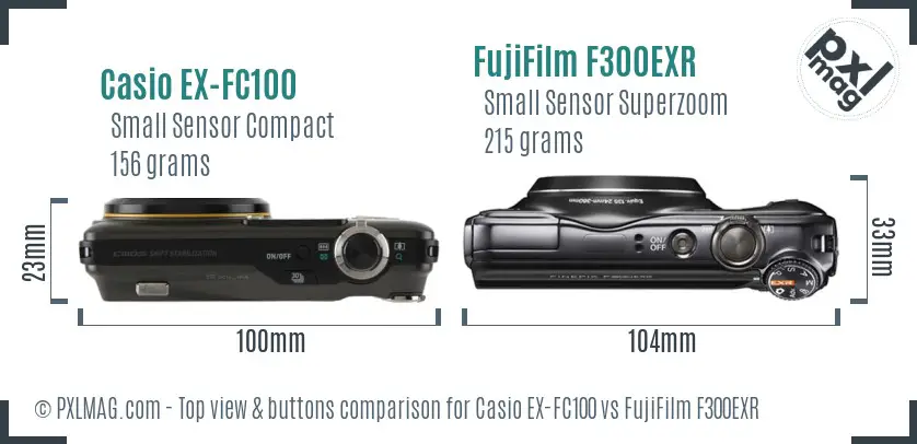 Casio EX-FC100 vs FujiFilm F300EXR top view buttons comparison