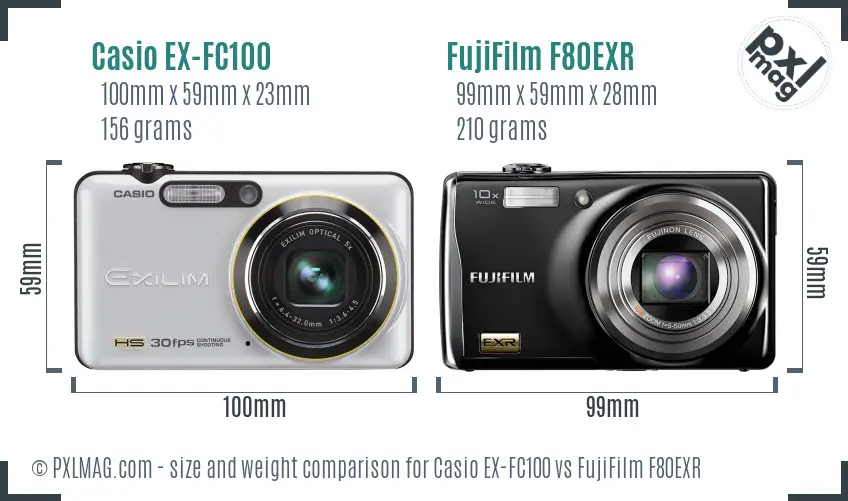 Casio EX-FC100 vs FujiFilm F80EXR size comparison Casio EX-FC100 vs FujiFilm F80EXR size comparison