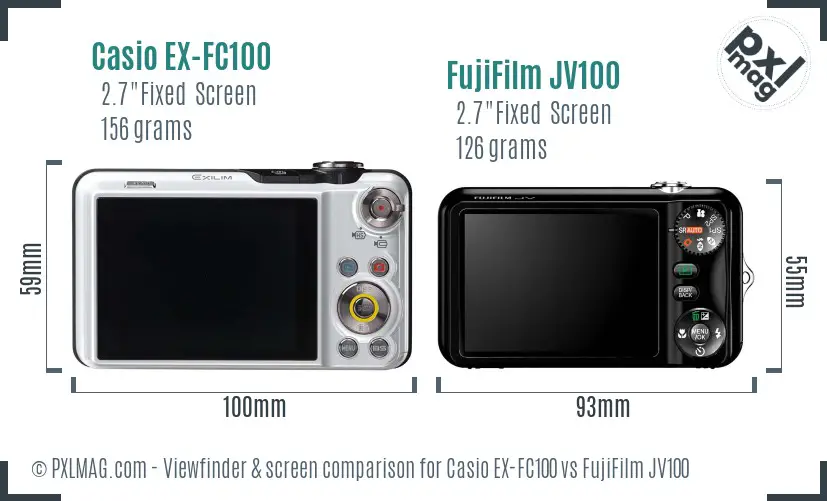 Casio EX-FC100 vs FujiFilm JV100 Screen and Viewfinder comparison