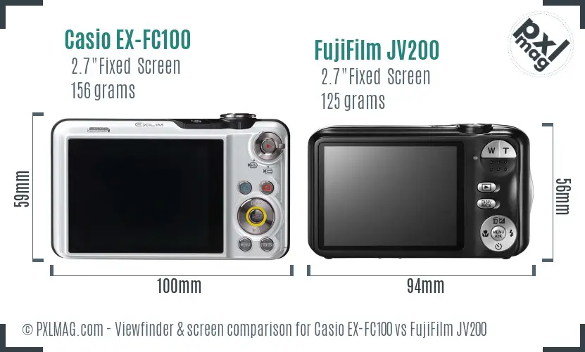 Casio EX-FC100 vs FujiFilm JV200 Screen and Viewfinder comparison