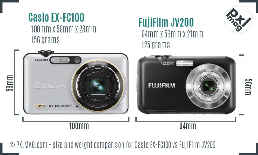 Casio EX-FC100 vs FujiFilm JV200 size comparison