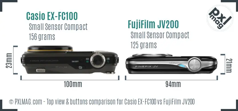 Casio EX-FC100 vs FujiFilm JV200 top view buttons comparison