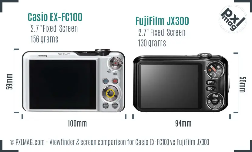 Casio EX-FC100 vs FujiFilm JX300 Screen and Viewfinder comparison