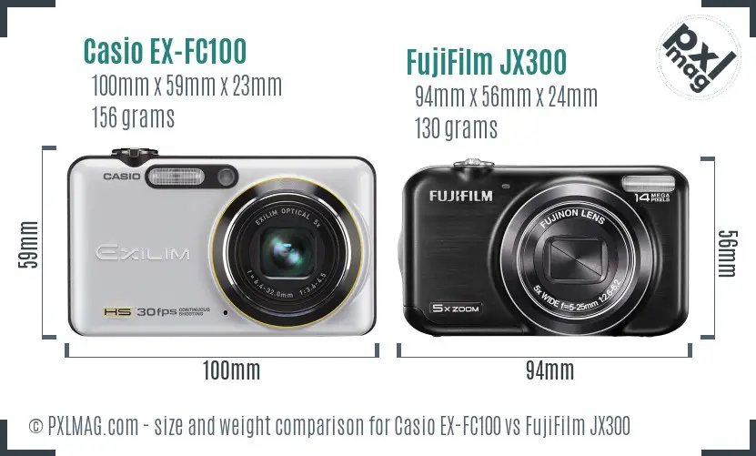 Casio EX-FC100 vs FujiFilm JX300 size comparison