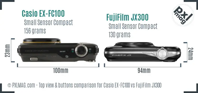 Casio EX-FC100 vs FujiFilm JX300 top view buttons comparison