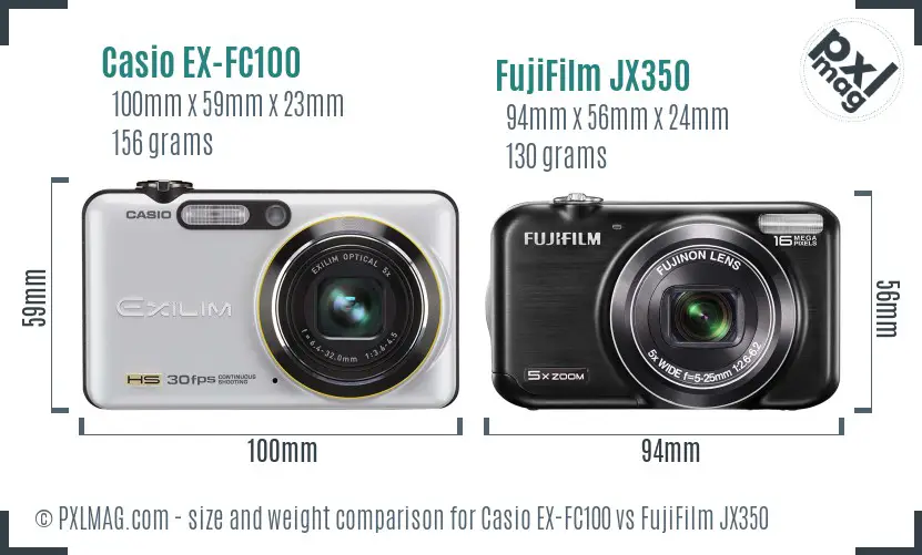 Casio EX-FC100 vs FujiFilm JX350 size comparison