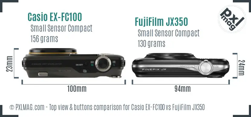 Casio EX-FC100 vs FujiFilm JX350 top view buttons comparison