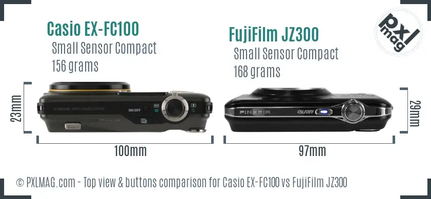Casio EX-FC100 vs FujiFilm JZ300 top view buttons comparison