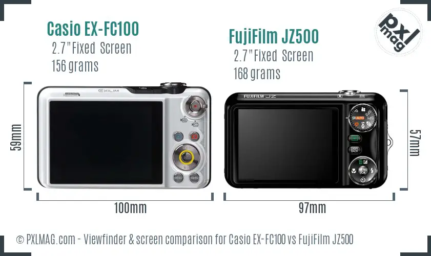 Casio EX-FC100 vs FujiFilm JZ500 Screen and Viewfinder comparison