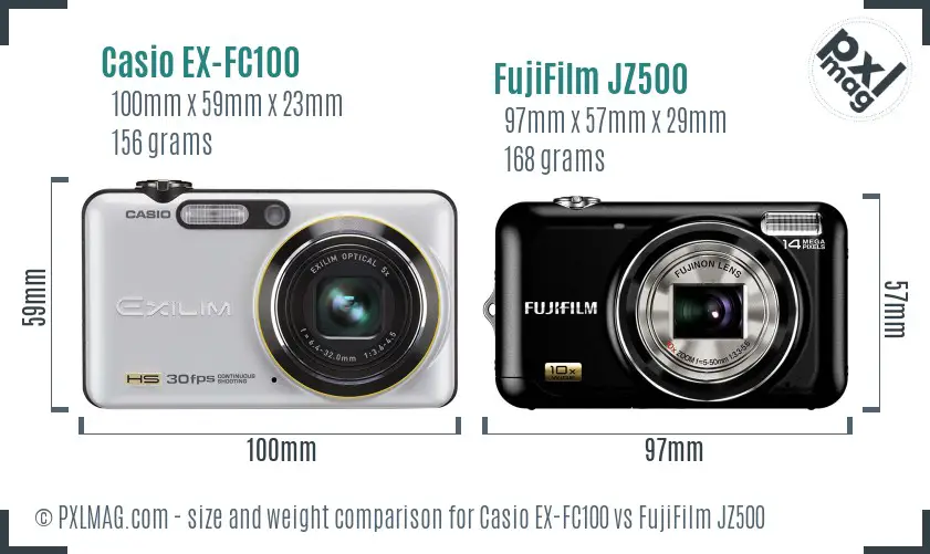 Casio EX-FC100 vs FujiFilm JZ500 size comparison