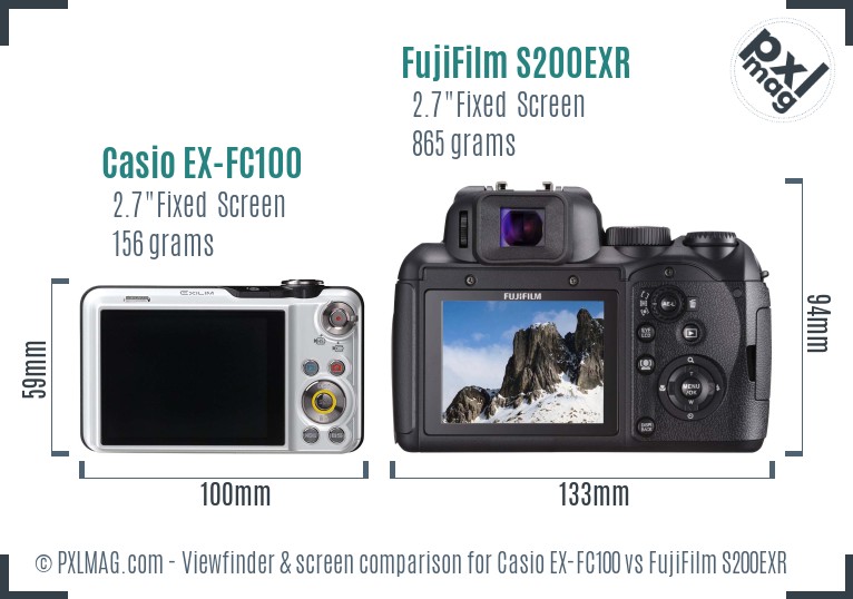 Casio EX-FC100 vs FujiFilm S200EXR Screen and Viewfinder comparison