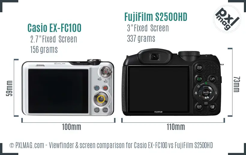 Casio EX-FC100 vs FujiFilm S2500HD Screen and Viewfinder comparison Casio EX-FC100 vs FujiFilm S2500HD Screen and Viewfinder comparison