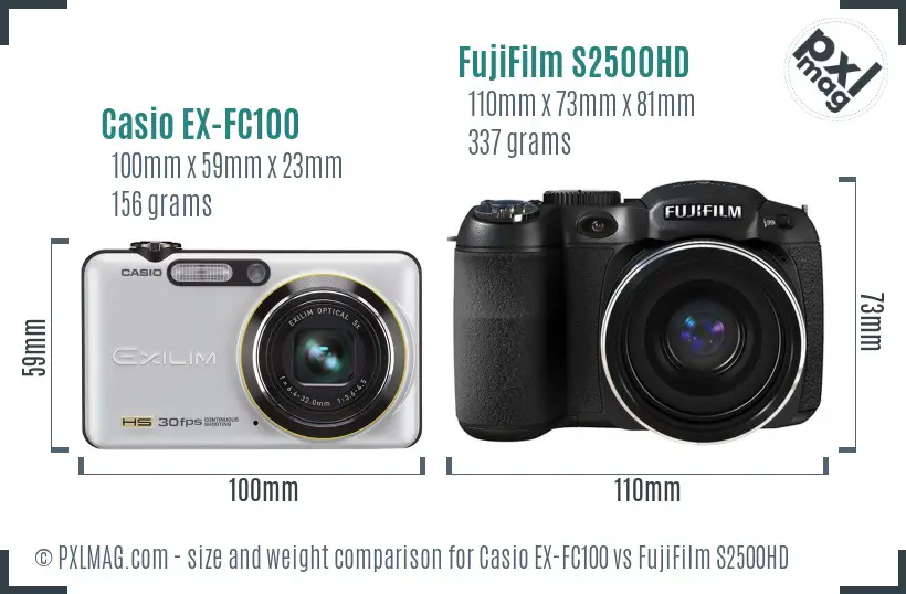 Casio EX-FC100 vs FujiFilm S2500HD size comparison Casio EX-FC100 vs FujiFilm S2500HD size comparison