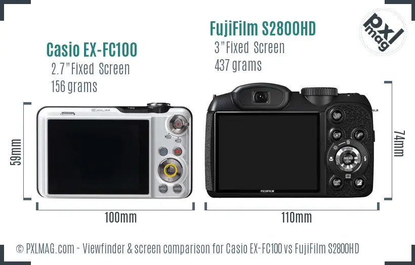Casio EX-FC100 vs FujiFilm S2800HD Screen and Viewfinder comparison Casio EX-FC100 vs FujiFilm S2800HD Screen and Viewfinder comparison