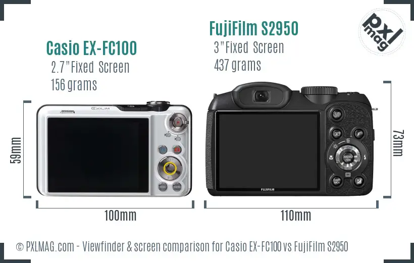 Casio EX-FC100 vs FujiFilm S2950 Screen and Viewfinder comparison