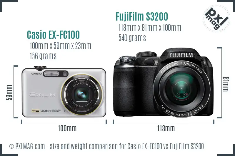 Casio EX-FC100 vs FujiFilm S3200 size comparison Casio EX-FC100 vs FujiFilm S3200 size comparison