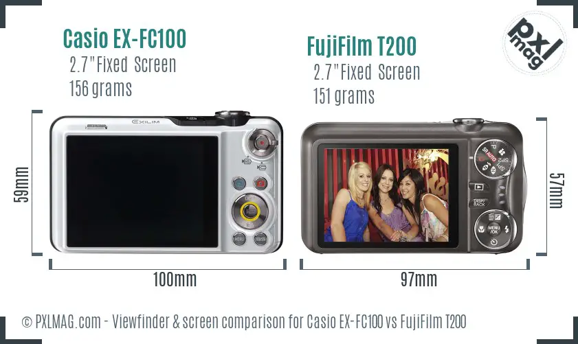 Casio EX-FC100 vs FujiFilm T200 Screen and Viewfinder comparison