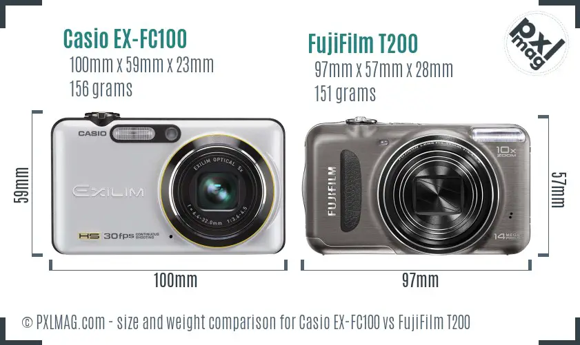 Casio EX-FC100 vs FujiFilm T200 size comparison