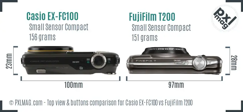 Casio EX-FC100 vs FujiFilm T200 top view buttons comparison