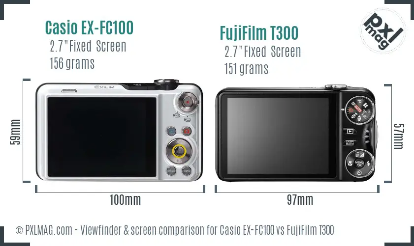 Casio EX-FC100 vs FujiFilm T300 Screen and Viewfinder comparison