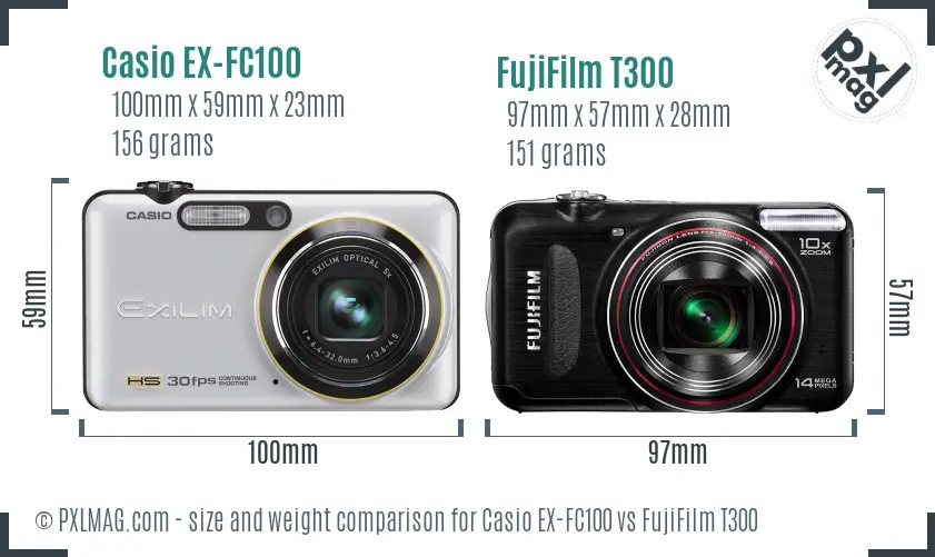 Casio EX-FC100 vs FujiFilm T300 size comparison
